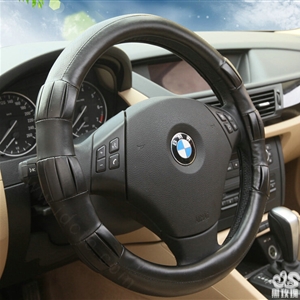 Exquisite Car Steering Wheel Covers Sheepskin Leather 15 Inch 38CM - Black