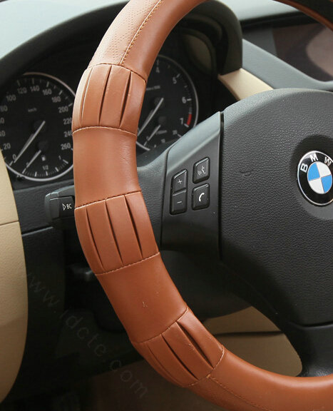 Exquisite Car Steering Wheel Covers Sheepskin Leather 15 Inch 38CM - Brown