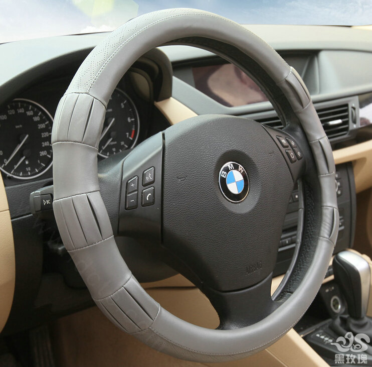 Exquisite Car Steering Wheel Covers Sheepskin Leather 15 Inch 38CM - Grey