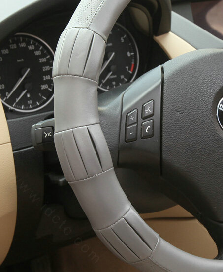 Exquisite Car Steering Wheel Covers Sheepskin Leather 15 Inch 38CM - Grey