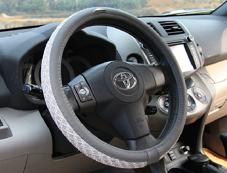 Exquisite Car Steering Wheel Wrap Ice Silk 15 Inch 38CM - Grey