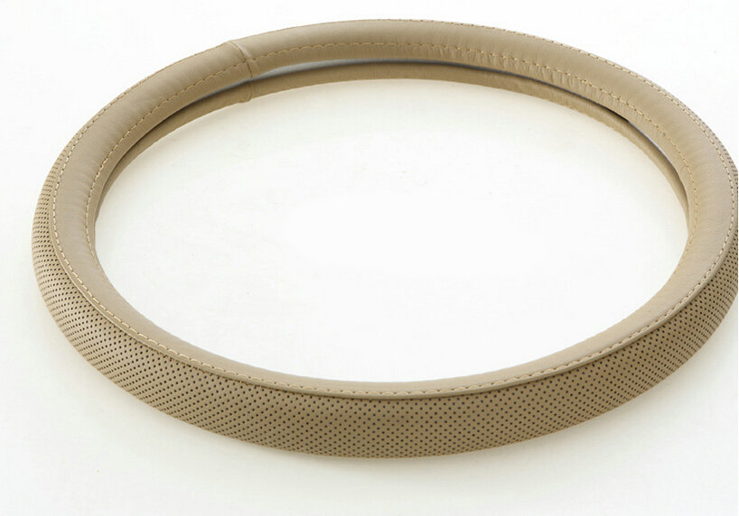Exquisite Car Steering Wheel Wrap Ice Silk PU Leather 15 Inch 38CM - Beige
