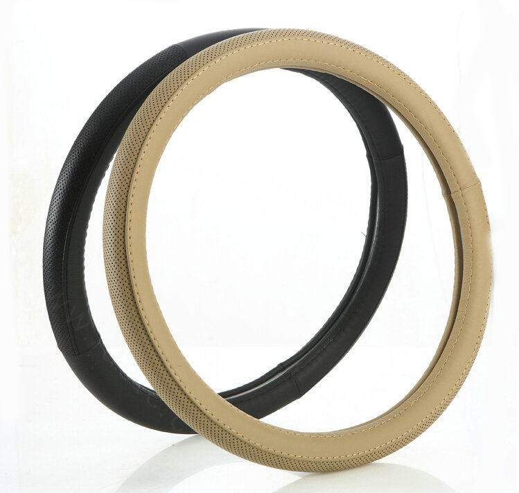 Exquisite Car Steering Wheel Wrap Ice Silk PU Leather 15 Inch 38CM - Beige