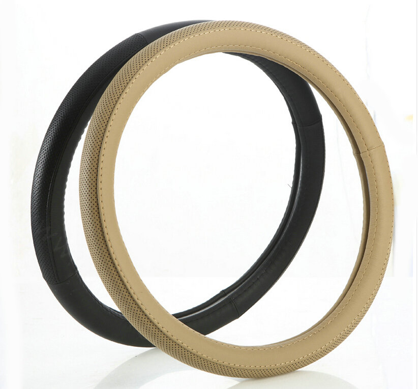 Exquisite Car Steering Wheel Wrap Ice Silk PU Leather 15 Inch 38CM - Black
