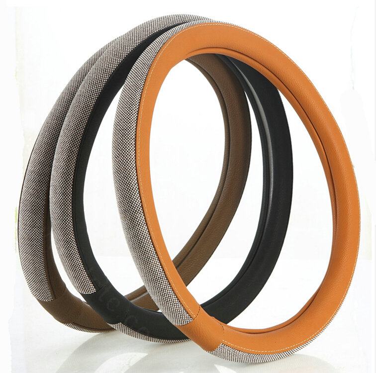 Exquisite Car Steering Wheel Wrap Ice Silk PU Leather 15 Inch 38CM - Brown