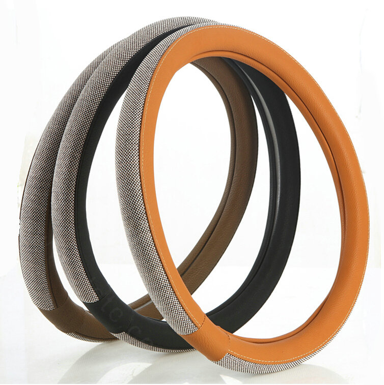 Exquisite Car Steering Wheel Wrap Ice Silk PU Leather 15 Inch 38CM - Orange