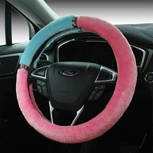 Exquisite Diamond Auto Steering Wheel Wrap Velvet 15 Inch 38CM - Pink