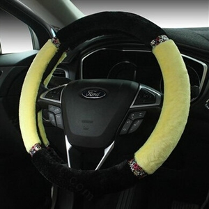 Exquisite Diamond Auto Steering Wheel Wrap Velvet 15 Inch 38CM - Yellow