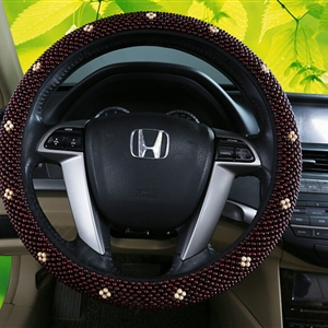 Exquisite Flower Beaded Car Steering Wheel Wrap 15 Inch 38CM - Red Beige