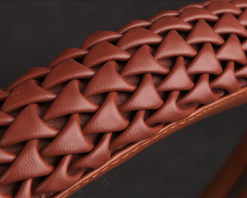 Exquisite Knitting Car Steering Wheel Covers Sheepskin Leather 15 Inch 38CM - Beige