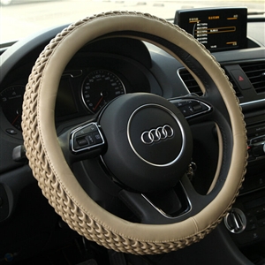 Exquisite Knitting Car Steering Wheel Covers Sheepskin Leather 15 Inch 38CM - Beige