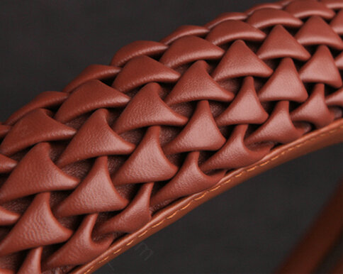 Exquisite Knitting Car Steering Wheel Covers Sheepskin Leather 15 Inch 38CM - Brown