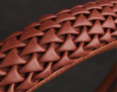 Exquisite Knitting Car Steering Wheel Covers Sheepskin Leather 15 Inch 38CM - Grey