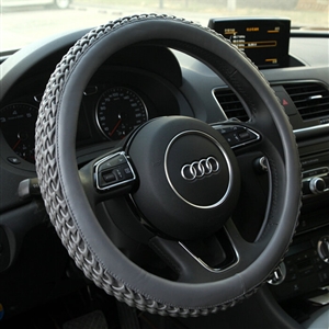 Exquisite Knitting Car Steering Wheel Covers Sheepskin Leather 15 Inch 38CM - Grey