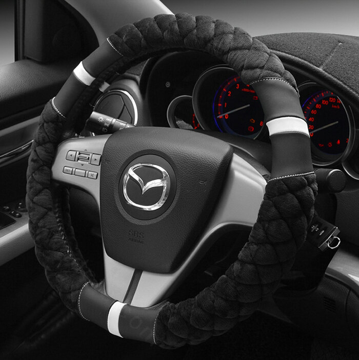 Exquisite Lozenge Pattern Auto Steering Wheel Wrap Velvet 15 Inch 38CM - Black