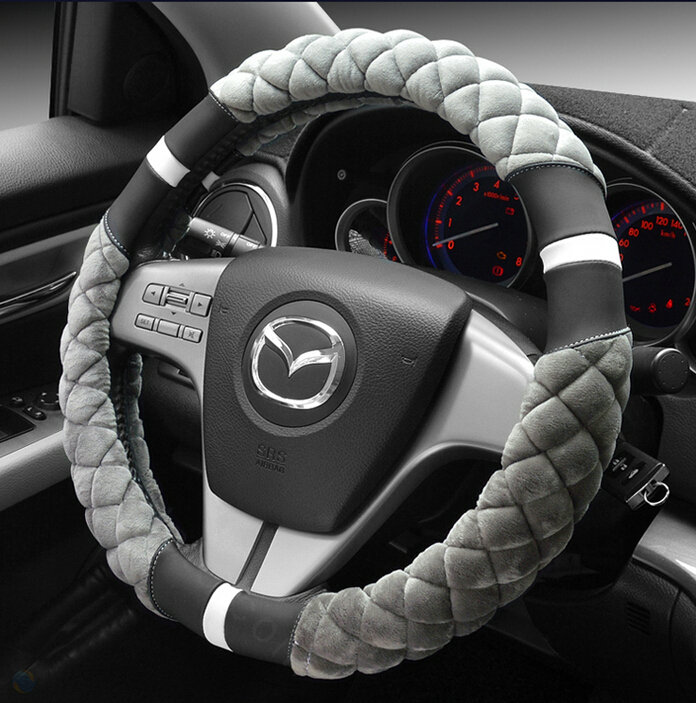 Exquisite Lozenge Pattern Auto Steering Wheel Wrap Velvet 15 Inch 38CM - Grey