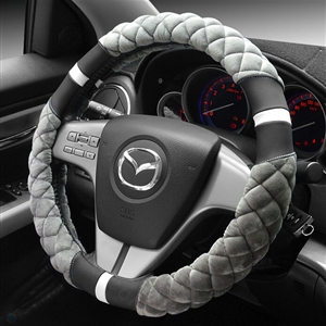 Exquisite Lozenge Pattern Auto Steering Wheel Wrap Velvet 15 Inch 38CM - Grey
