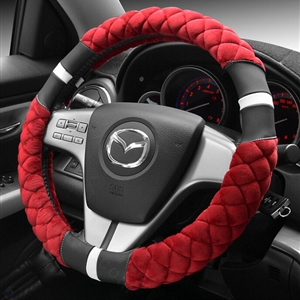 Exquisite Lozenge Pattern Auto Steering Wheel Wrap Velvet 15 Inch 38CM - Red