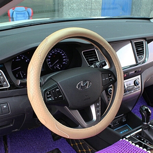 Fashion Auto Steering Wheel Wrap Genuine Leather 15 Inch 38CM - Beige