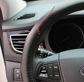 Fashion Auto Steering Wheel Wrap Genuine Leather 15 Inch 38CM - Black