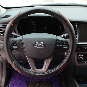 Fashion Auto Steering Wheel Wrap Genuine Leather 15 Inch 38CM - Black