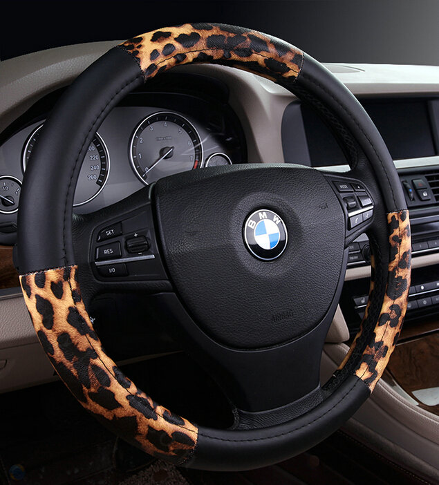 Fashion Auto Steering Wheel Wrap PU Leather 15 Inch 38CM - Brown