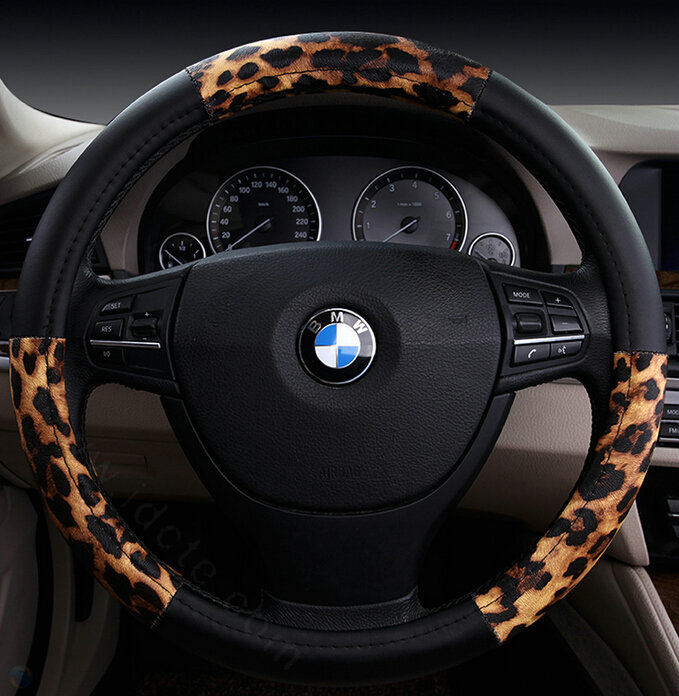 Fashion Auto Steering Wheel Wrap PU Leather 15 Inch 38CM - Brown