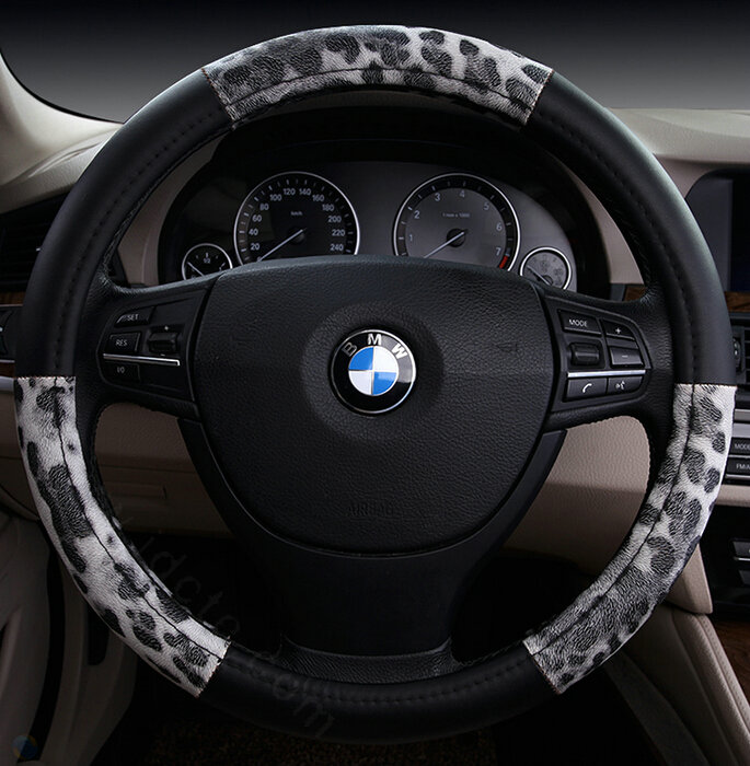 Fashion Auto Steering Wheel Wrap PU Leather 15 Inch 38CM - Grey
