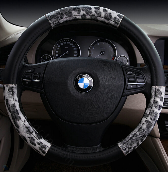 Fashion Auto Steering Wheel Wrap PU Leather 15 Inch 38CM - Grey