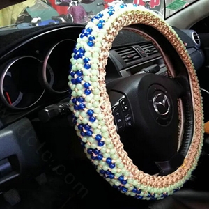 Fashion Beaded Car Steering Wheel Cover Ice Silk 15 Inch 38CM - Green