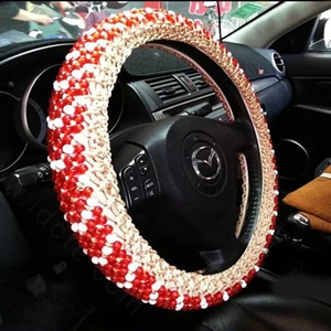 Fashion Beaded Car Steering Wheel Cover Ice Silk 15 Inch 38CM - Red