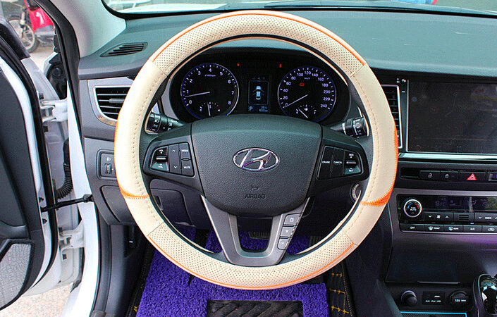 Fashion Car Steering Wheel Wrap Genuine Leather 15 Inch 38CM - Beige