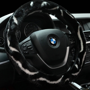 Fashion Cow Print Car Steering Wheel Wrap Velvet 15 Inch 38CM - Black White