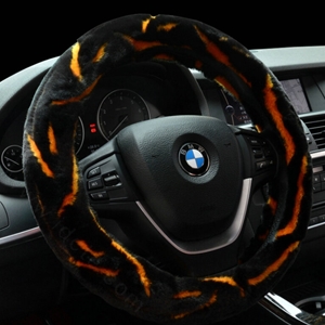 Fashion Cow Print Car Steering Wheel Wrap Velvet 15 Inch 38CM - Black Yellow