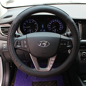 Fashion Knitting Auto Steering Wheel Wrap Genuine Leather 15 Inch 38CM - Black