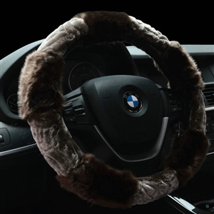Fluffy Auto Steering Wheel Wrap Velvet 15 Inch 38CM - Brown