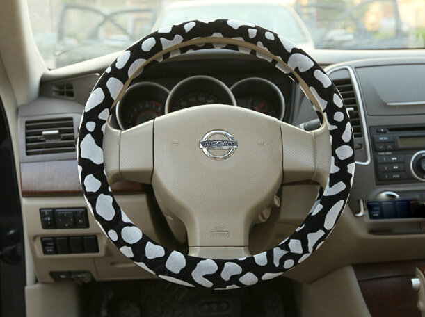 Free Leopard Print Auto Steering Wheel Covers Velvet 15 Inch 38CM - Grey