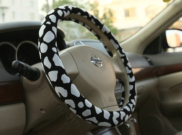 Free Leopard Print Auto Steering Wheel Covers Velvet 15 Inch 38CM - Grey