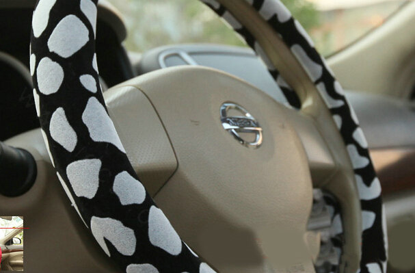 Free Leopard Print Auto Steering Wheel Covers Velvet 15 Inch 38CM - Grey