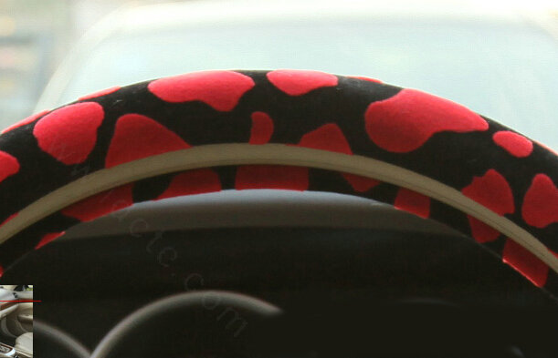 Free Leopard Print Auto Steering Wheel Covers Velvet 15 Inch 38CM - Red