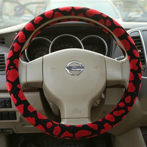 Free Leopard Print Auto Steering Wheel Covers Velvet 15 Inch 38CM - Red