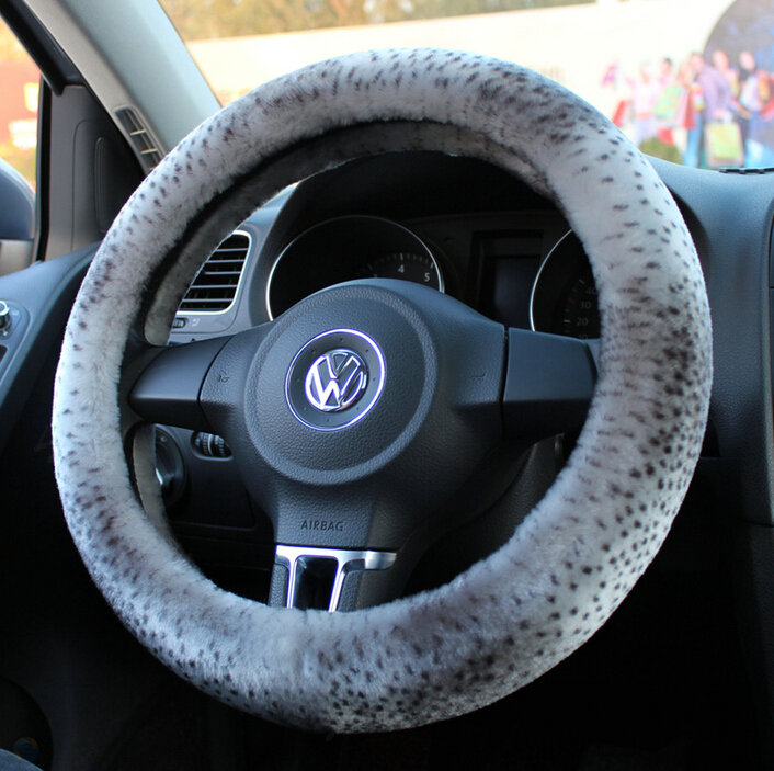Free Leopard Print Car Steering Wheel Covers Velvet 14 Inch 36CM - Grey