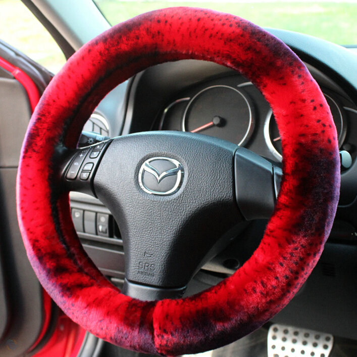 Free Leopard Print Car Steering Wheel Covers Velvet 14 Inch 36CM - Red