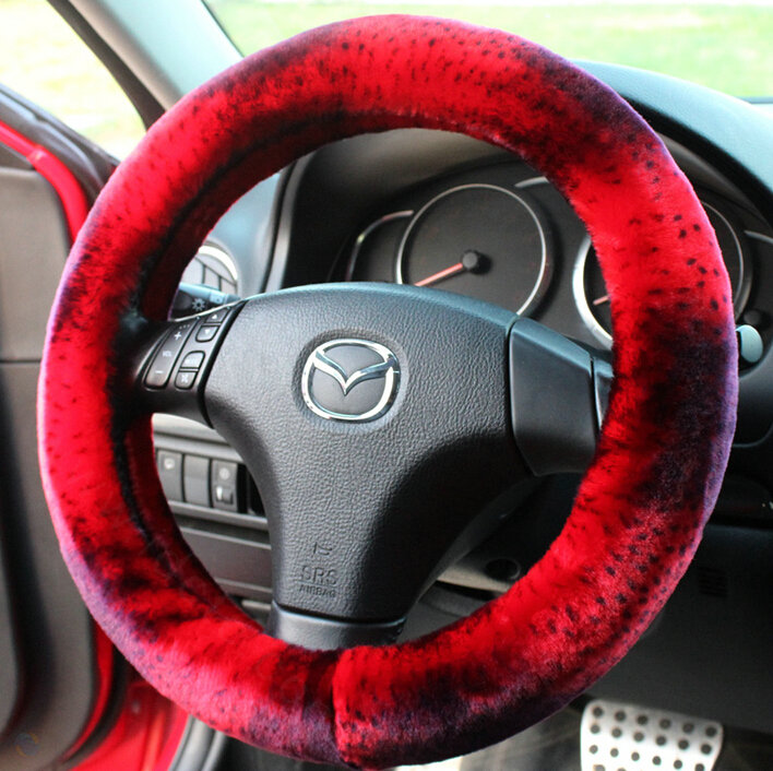 Free Leopard Print Car Steering Wheel Covers Velvet 15 Inch 38CM - Red