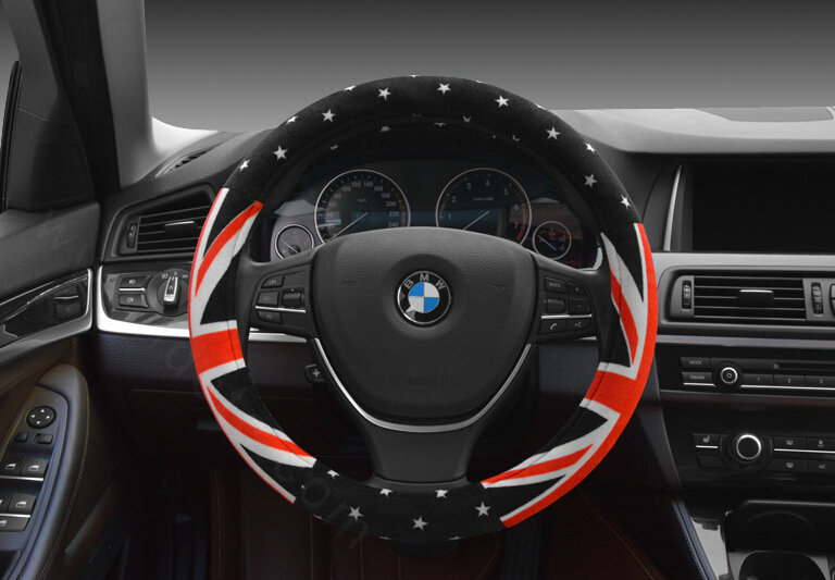 Free Polka Dot Auto Steering Wheel Wrap Velvet 15 Inch 38CM - Black Red