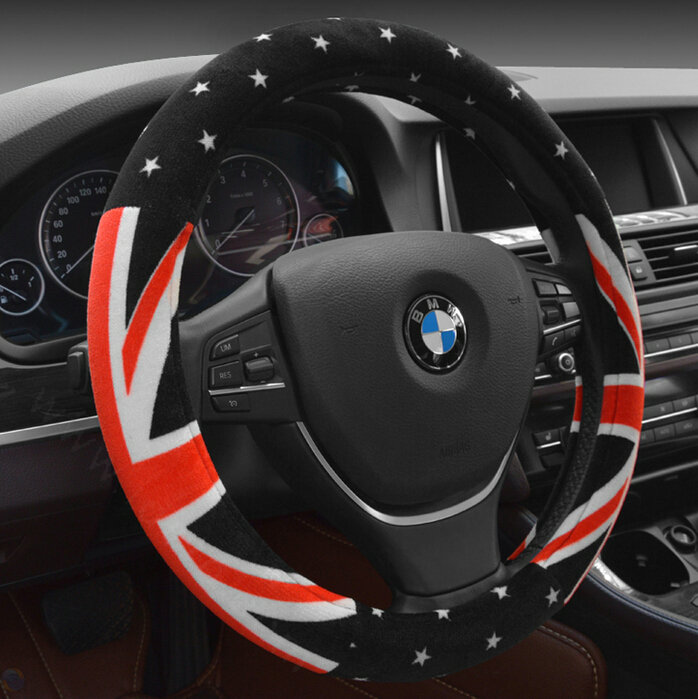 Free Polka Dot Auto Steering Wheel Wrap Velvet 15 Inch 38CM - Black Red