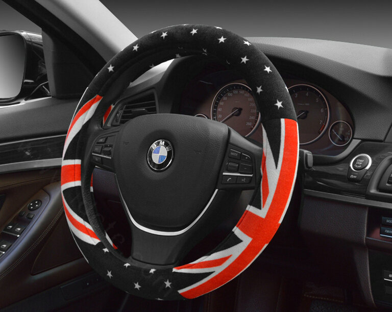 Free Polka Dot Auto Steering Wheel Wrap Velvet 15 Inch 38CM - Black Red