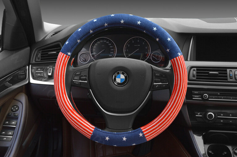Free Polka Dot Auto Steering Wheel Wrap Velvet 15 Inch 38CM - Blue Red