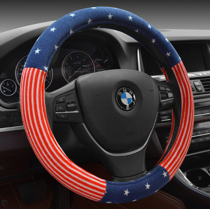 Free Polka Dot Auto Steering Wheel Wrap Velvet 15 Inch 38CM - Blue Red