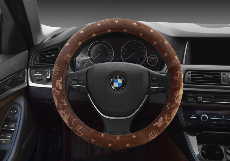 Free Polka Dot Auto Steering Wheel Wrap Velvet 15 Inch 38CM - Brown